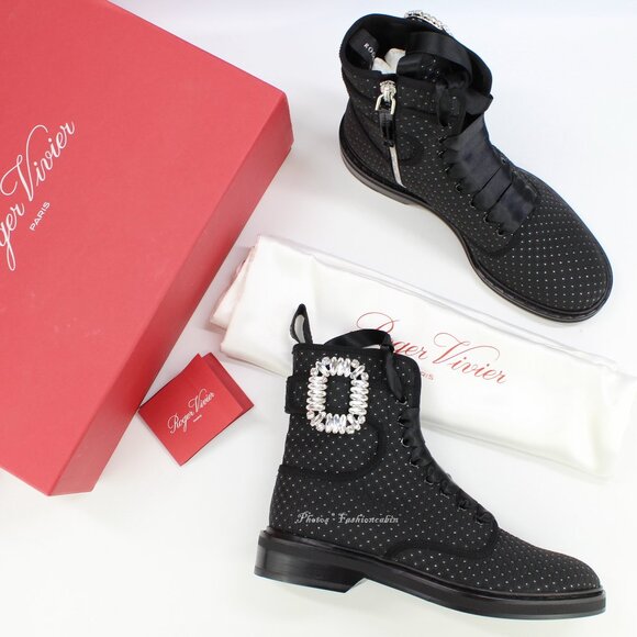 NEW Roger Vivier Viv Strass Combat Bootie–Crystal Buckle -Luxe Fall/Winter Shoes - Picture 1 of 16